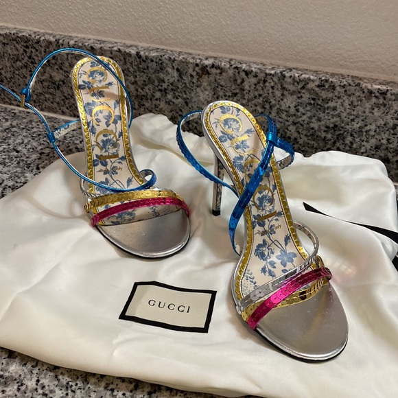 Gucci Haines 105 Metallic Sequin Heels SZ 37.5 - Picture 2 of 6